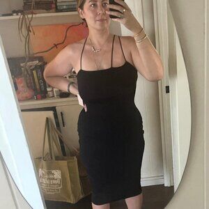 Revolve - Showdown. Asymmetrical strap midi black dress. Size M. NWT!